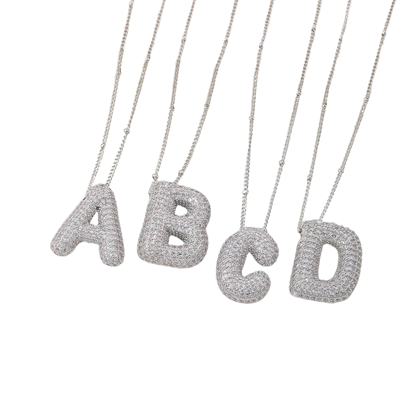 Zestaw naszyjników z inicjałami Bubble Letter | Białe złoto - Image 8