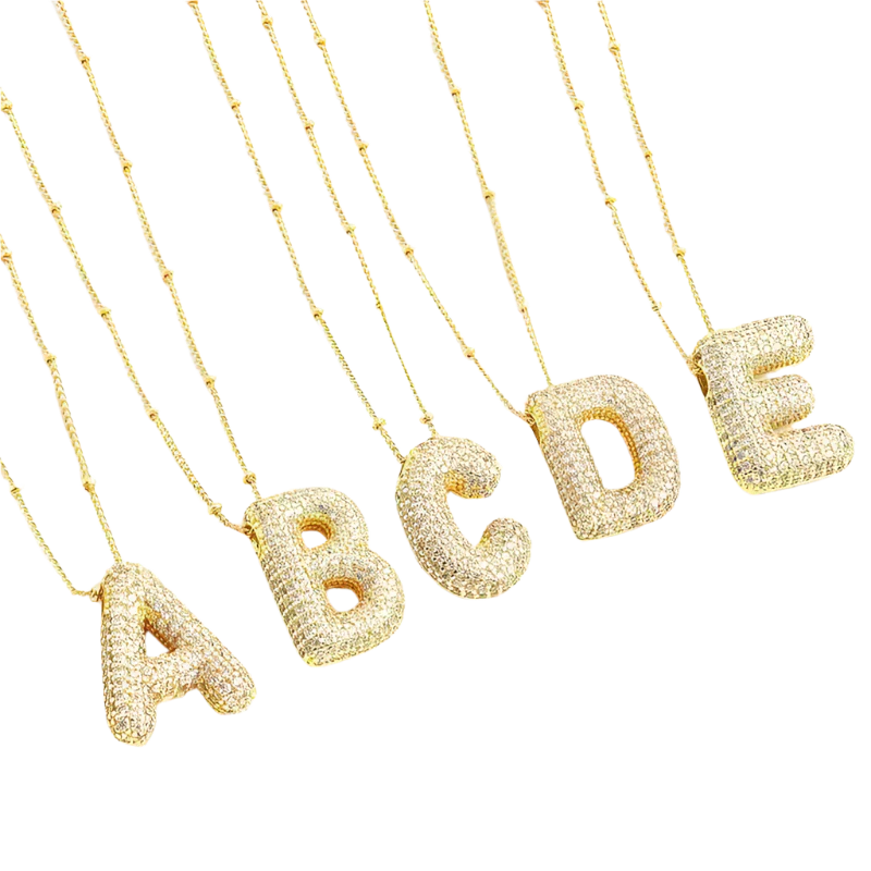 Zestaw naszyjników z inicjałami Bubble Letter | Białe złoto - Image 9