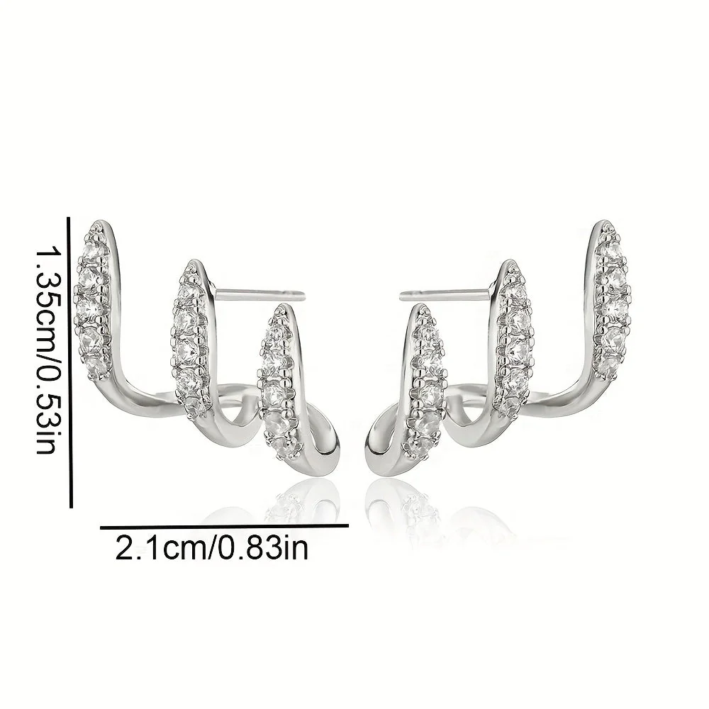 Eleganckie kolczyki typu stud z kryształkami górskimi i trzema ząbkami - Image 5