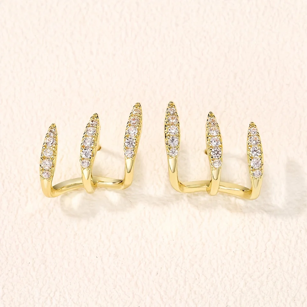 Eleganckie kolczyki typu stud z kryształkami górskimi i trzema ząbkami - Image 9
