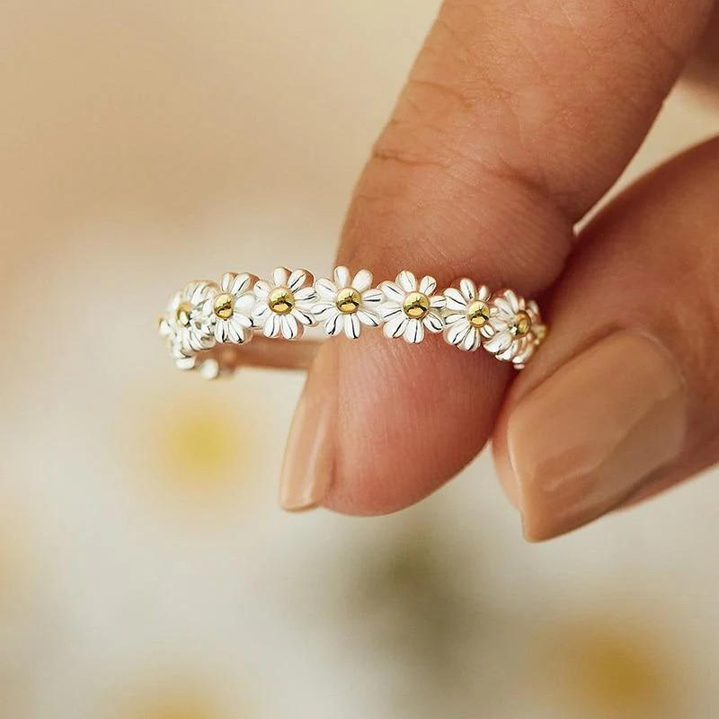 Regulowany srebrny i ręcznie malowany emaliowany pierścionek Daisy Ring - Image 3